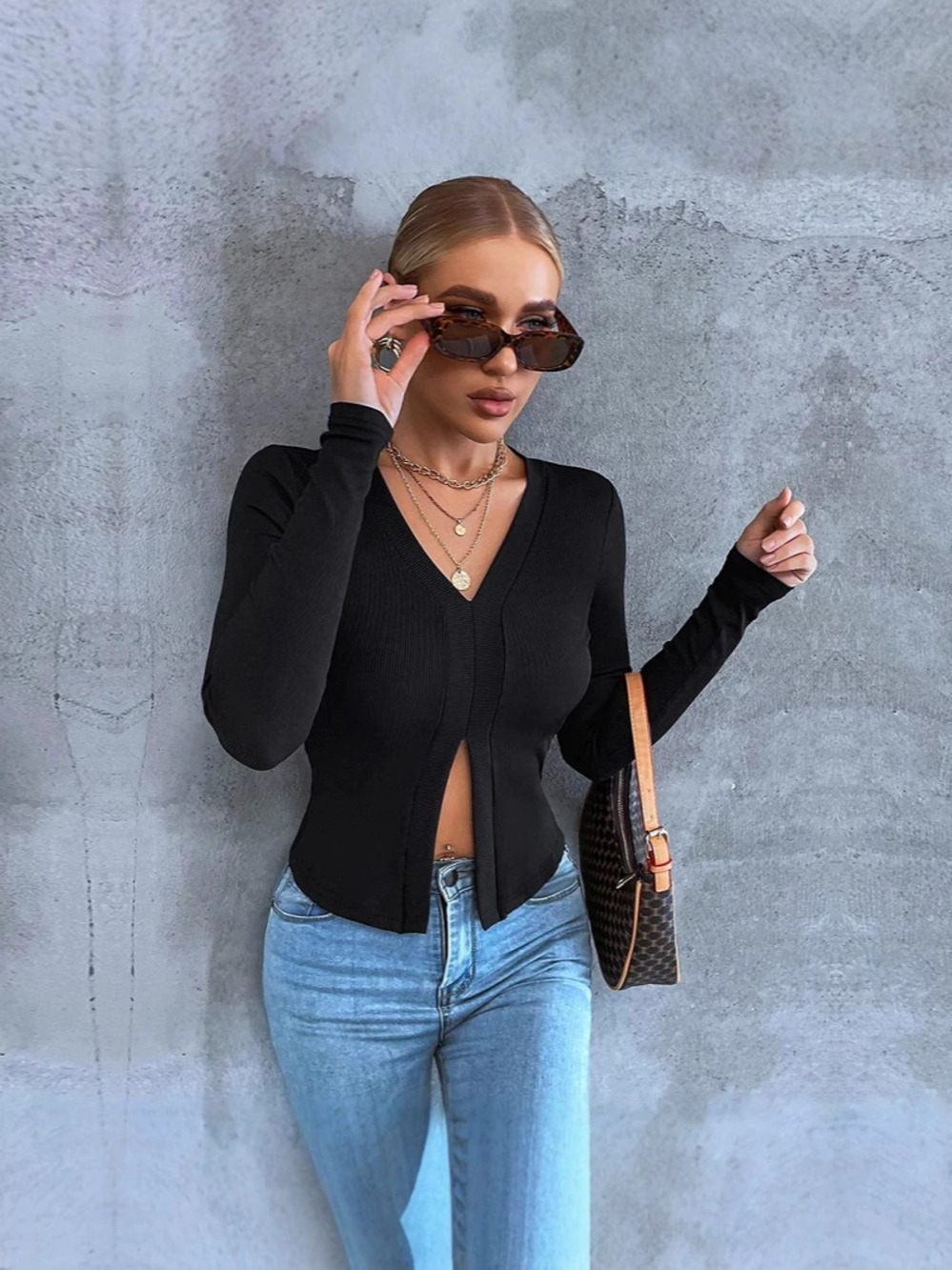 Zara Spring Summer Long Sleeve Slim Fit Crop Top Side Slit Pullover Tee